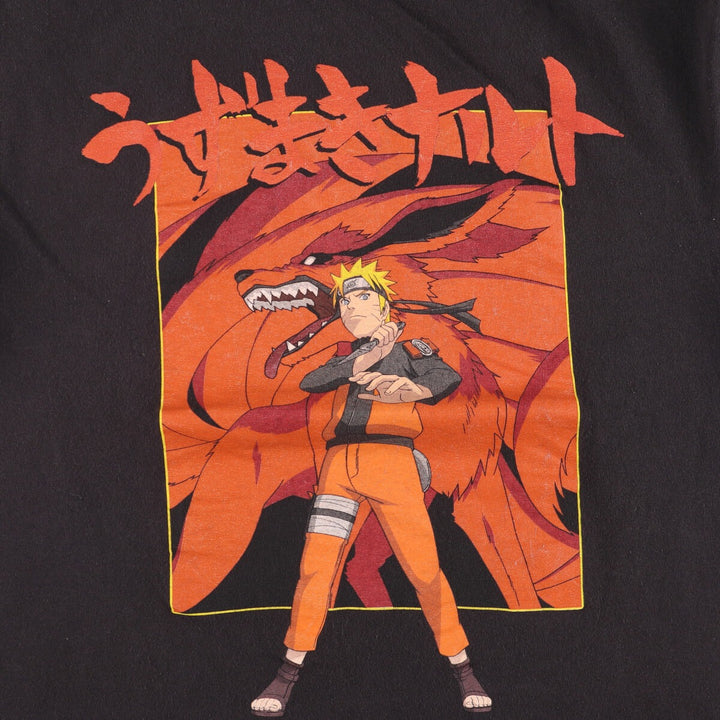 NARUTO SHIPPUDEN Naruto Shippuden Uzumaki Naruto Uchiha Sasuke Anime Character Print T-Shirt Men's Size L cotton black type Vintage Second Hand