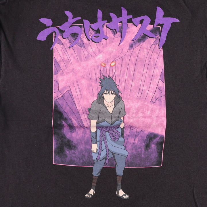 NARUTO SHIPPUDEN Naruto Shippuden Uzumaki Naruto Uchiha Sasuke Anime Character Print T-Shirt Men's Size L cotton black type Vintage Second Hand