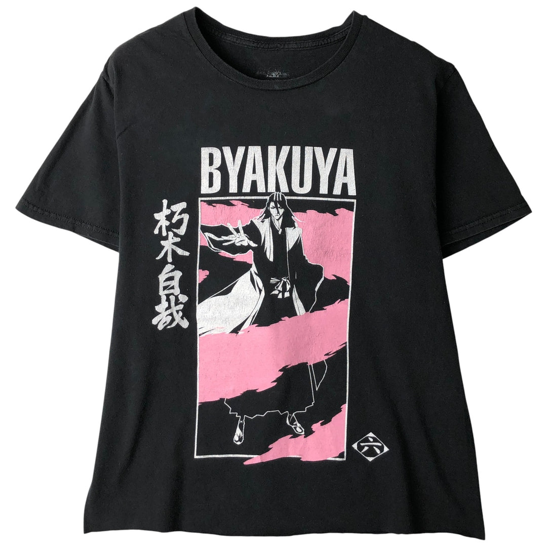 BLEACH Anime Character Print T-Shirt, Men's M Size cotton black type Vintage Second Hand
