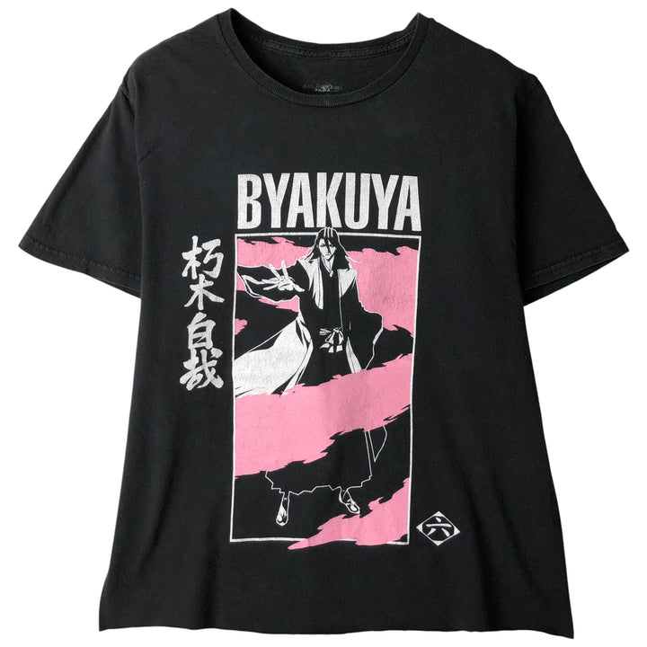 BLEACH Anime Character Print T-Shirt, Men's M Size cotton black type Vintage Second Hand