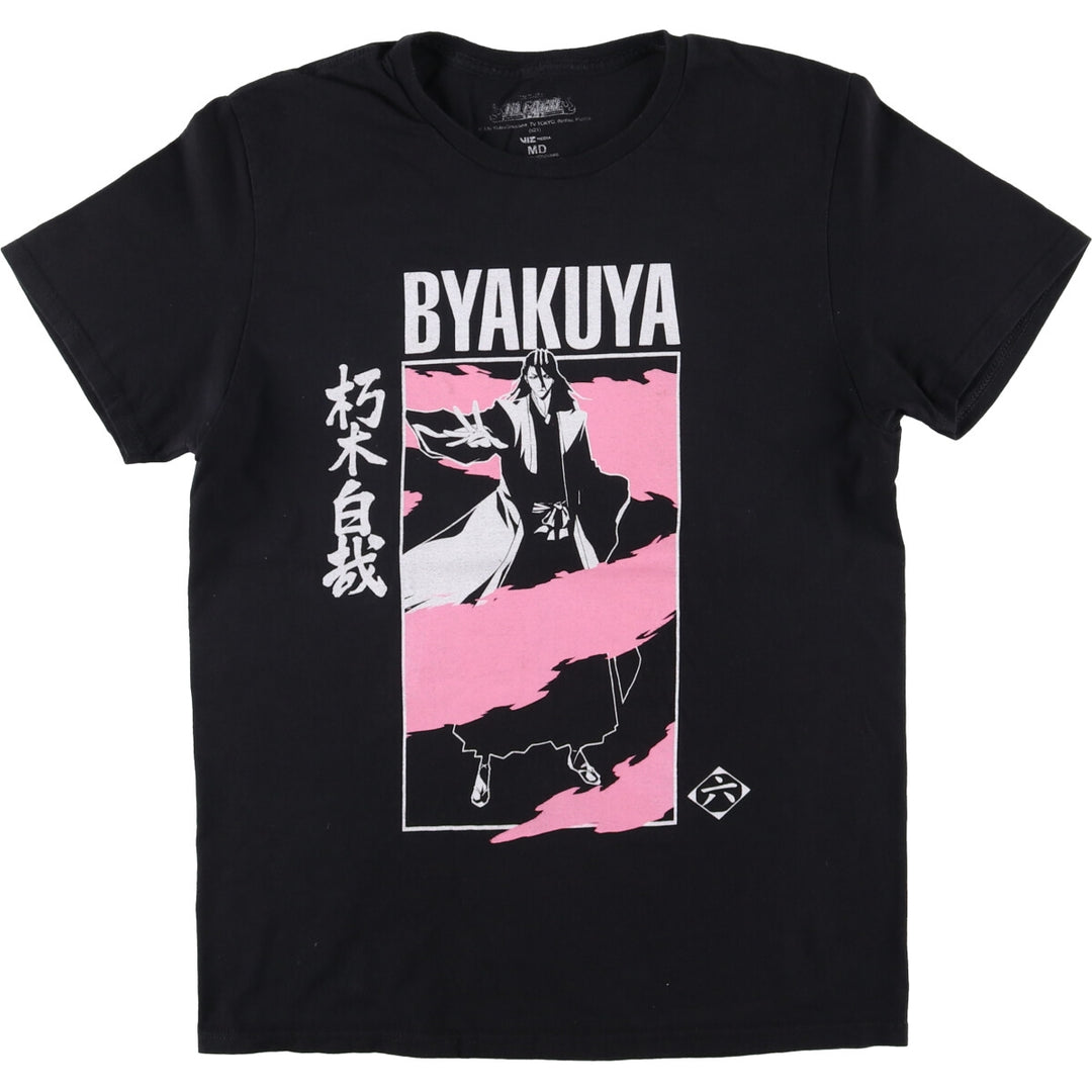 BLEACH Anime Character Print T-Shirt, Men's M Size cotton black type Vintage Second Hand