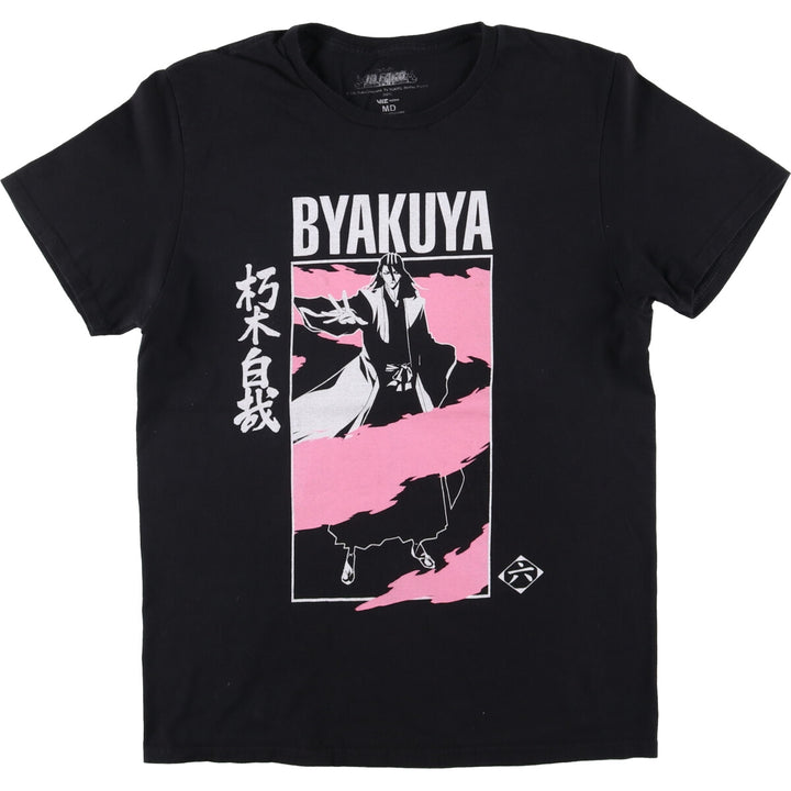 BLEACH Anime Character Print T-Shirt, Men's M Size cotton black type Vintage Second Hand