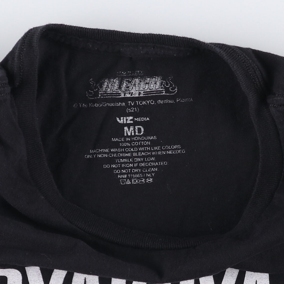 BLEACH Anime Character Print T-Shirt, Men's M Size cotton black type Vintage Second Hand