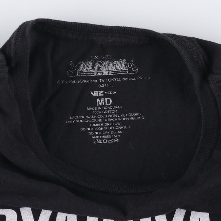 BLEACH Anime Character Print T-Shirt, Men's M Size cotton black type Vintage Second Hand