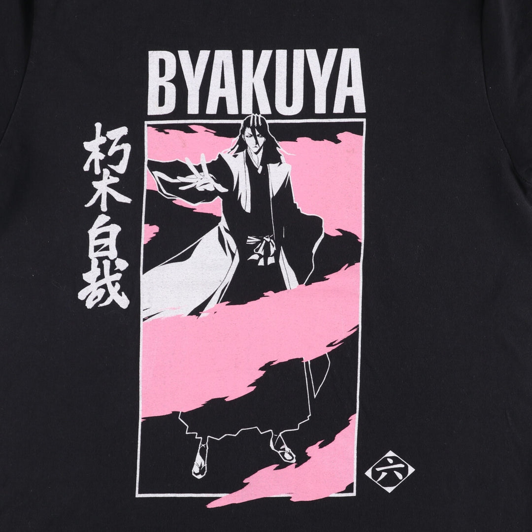 BLEACH Anime Character Print T-Shirt, Men's M Size cotton black type Vintage Second Hand