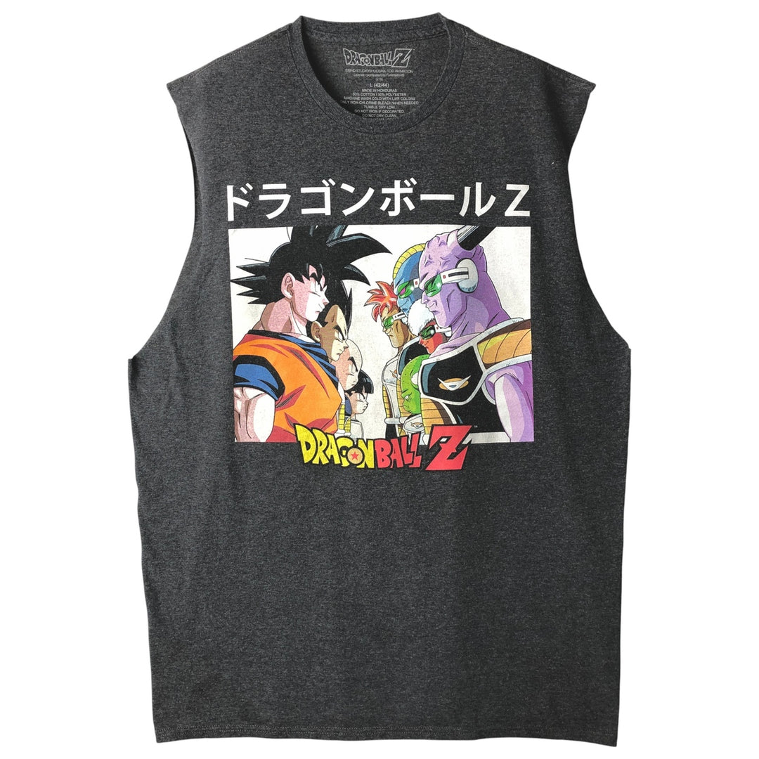 DRAGONBALL Z Dragon Ball Z Cut-Off Anime Character Print T-Shirt, Men's Size L cotton Charcoal Vintage Second Hand