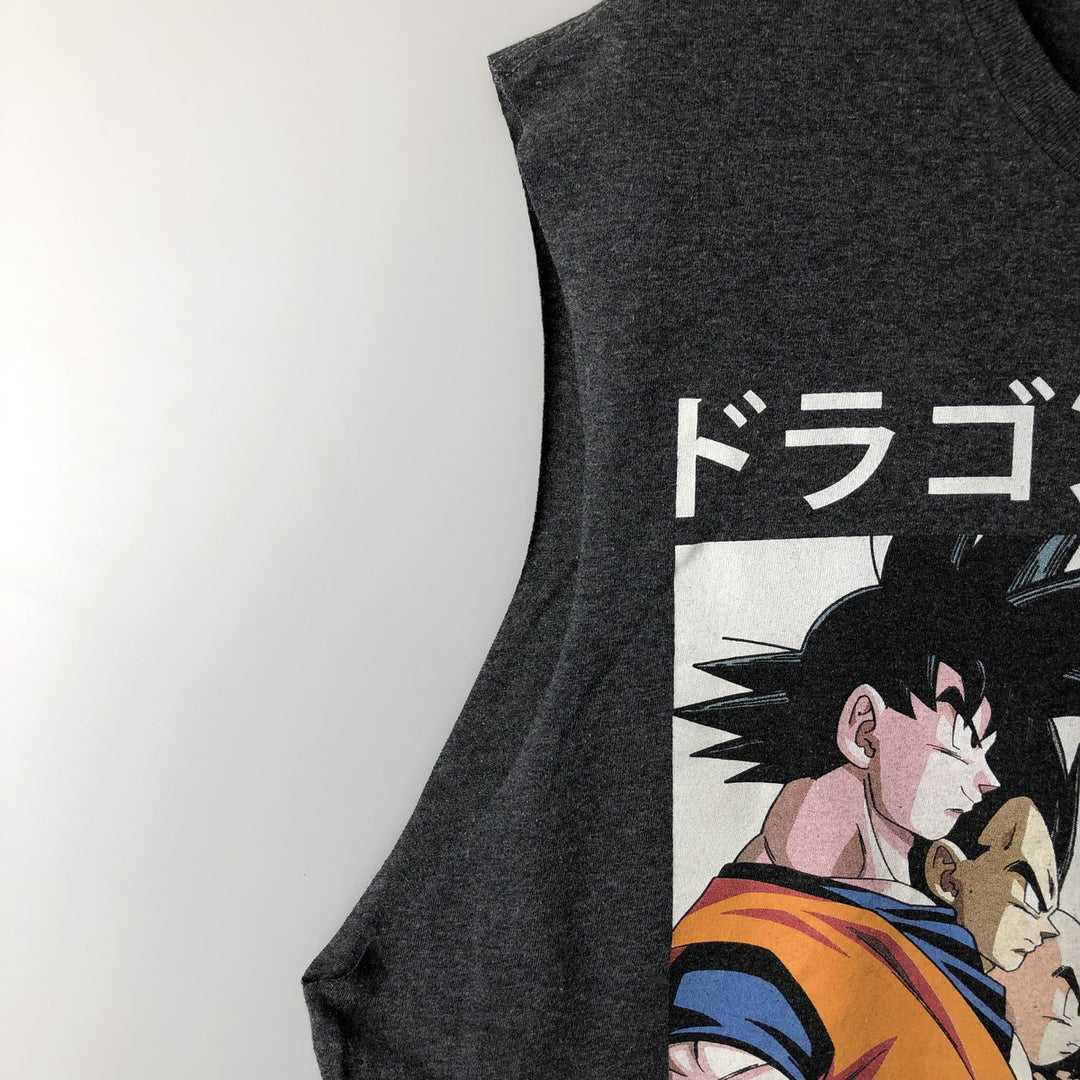 DRAGONBALL Z Dragon Ball Z Cut-Off Anime Character Print T-Shirt, Men's Size L cotton Charcoal Vintage Second Hand