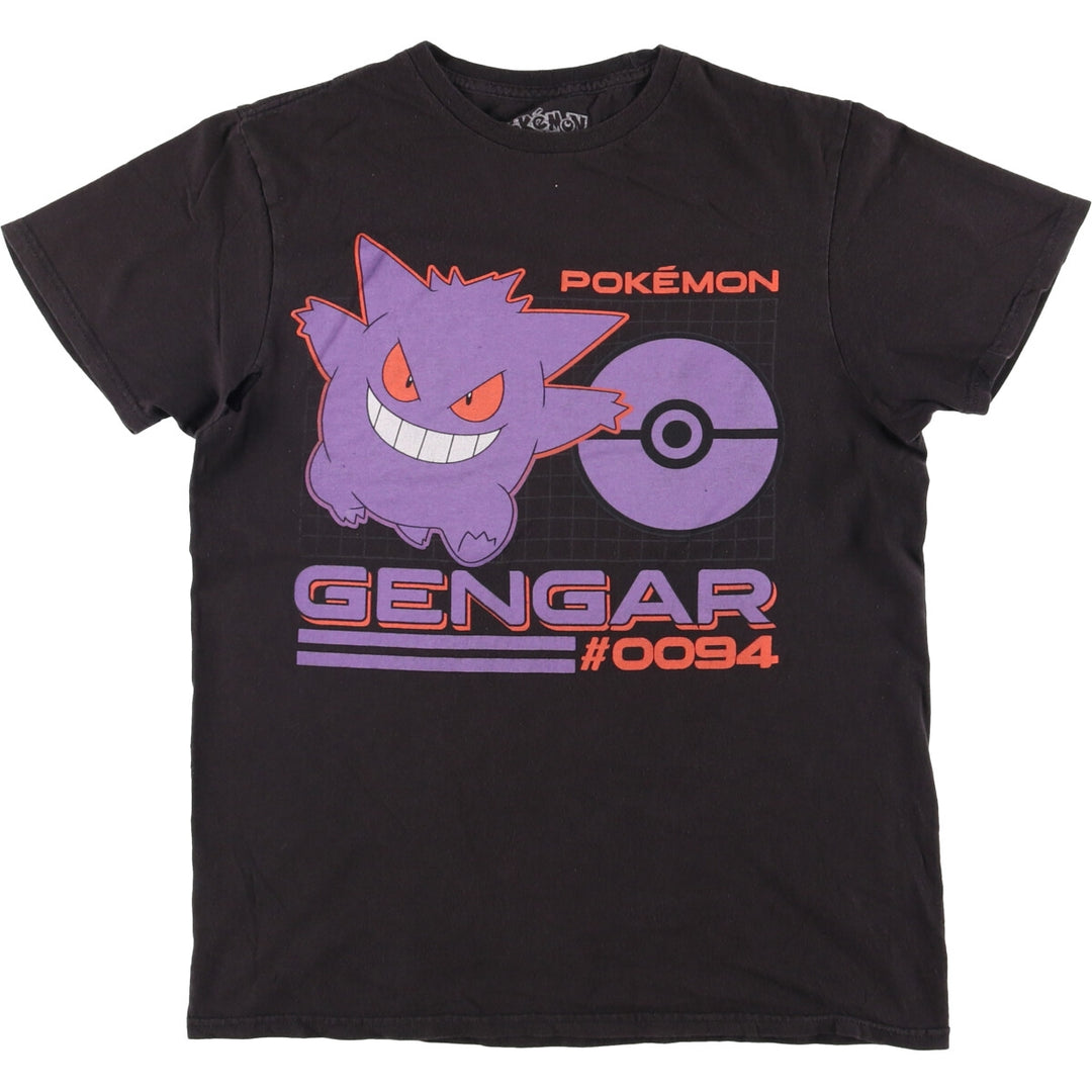 POKEMON Gengar character print T-shirt, men's size M cotton black type Vintage Second Hand