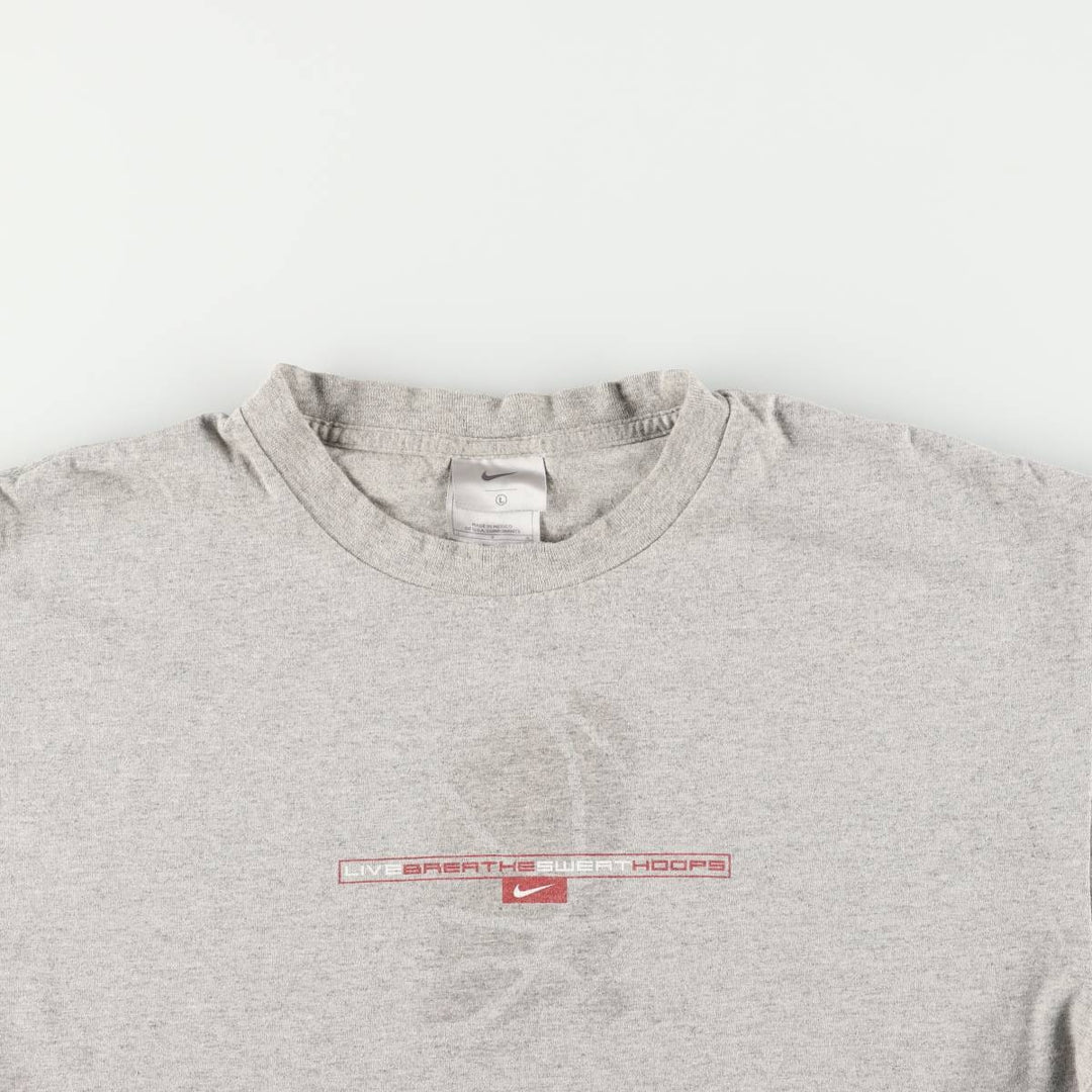 Vintage 90'S Nike print T-shirt, size L, men's cotton gray type Vintage Second Hand
