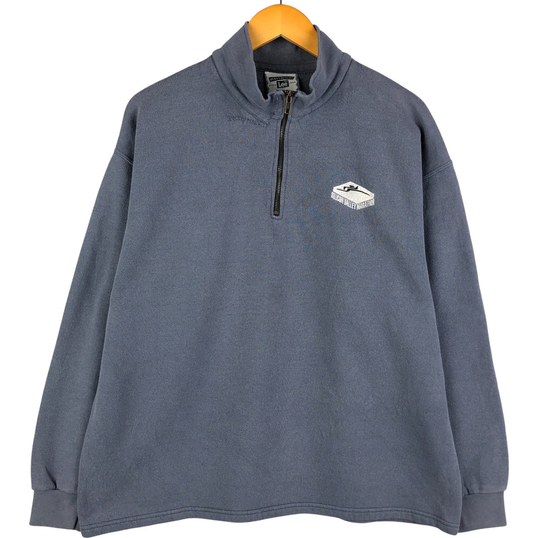 Vintage 90'S Lee Half-Zip Sweatshirt, Made in USA, Men's Size L cotton Navy blue Vintage Second Hand