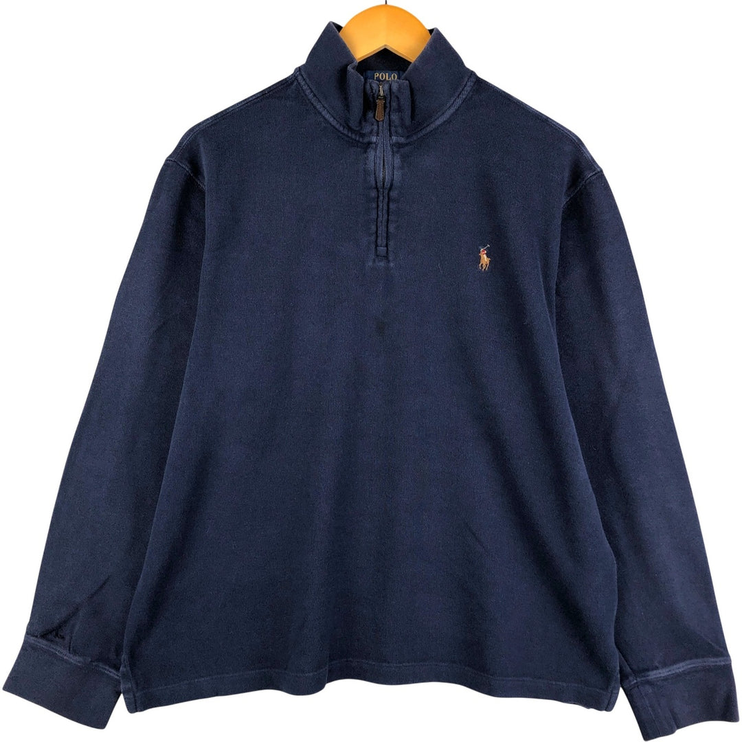 Ralph Lauren POLO RALPH LAUREN Half-Zip Logo Sweatshirt, Men's Size L cotton navy blue type Vintage Second Hand