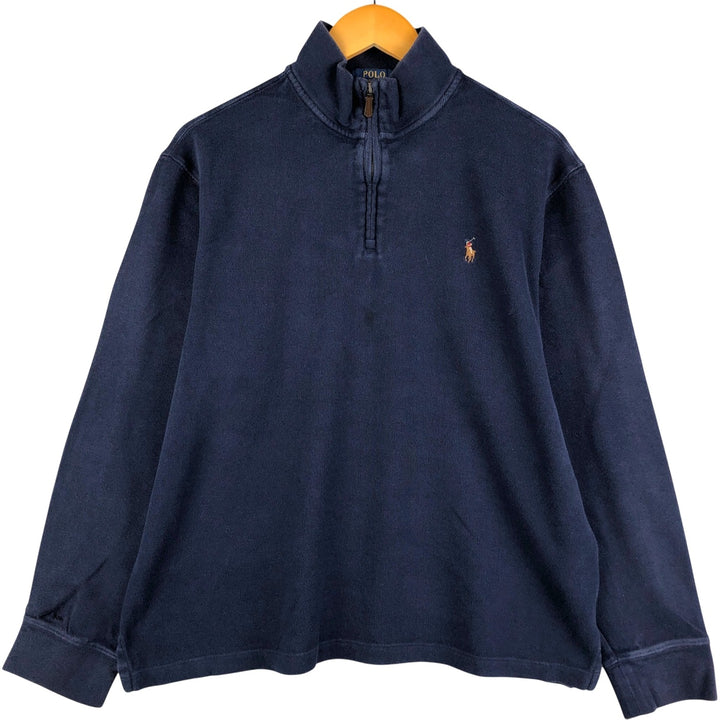 Ralph Lauren POLO RALPH LAUREN Half-Zip Logo Sweatshirt, Men's Size L cotton navy blue type Vintage Second Hand