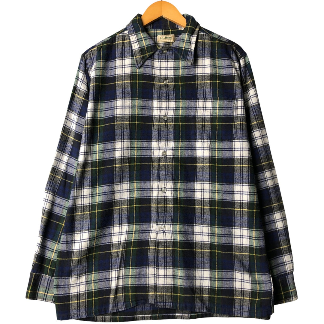 90'S LLBean Long Sleeve Light Flannel Check Shirt, Men's Size L, Vintage cotton blue type Vintage Second Hand