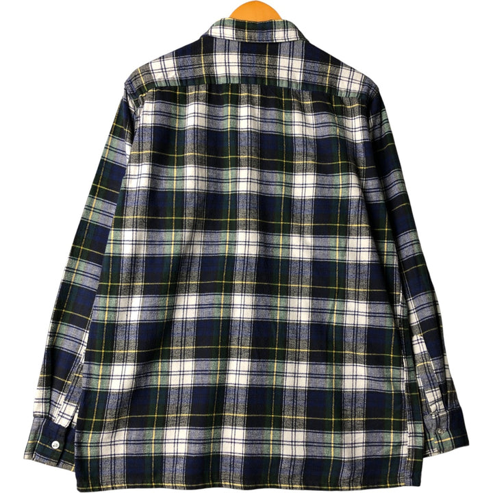 90'S LLBean Long Sleeve Light Flannel Check Shirt, Men's Size L, Vintage cotton blue type Vintage Second Hand