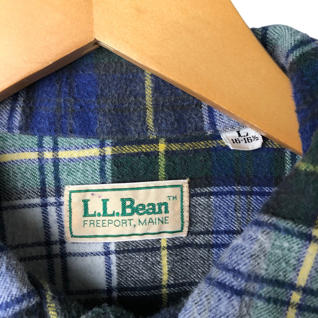 90'S LLBean Long Sleeve Light Flannel Check Shirt, Men's Size L, Vintage cotton blue type Vintage Second Hand