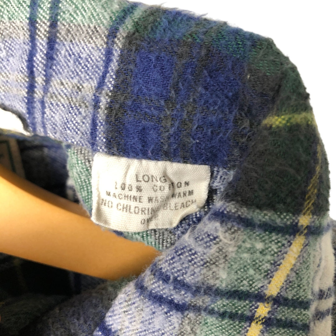 90'S LLBean Long Sleeve Light Flannel Check Shirt, Men's Size L, Vintage cotton blue type Vintage Second Hand