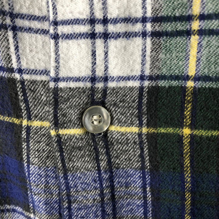 90'S LLBean Long Sleeve Light Flannel Check Shirt, Men's Size L, Vintage cotton blue type Vintage Second Hand