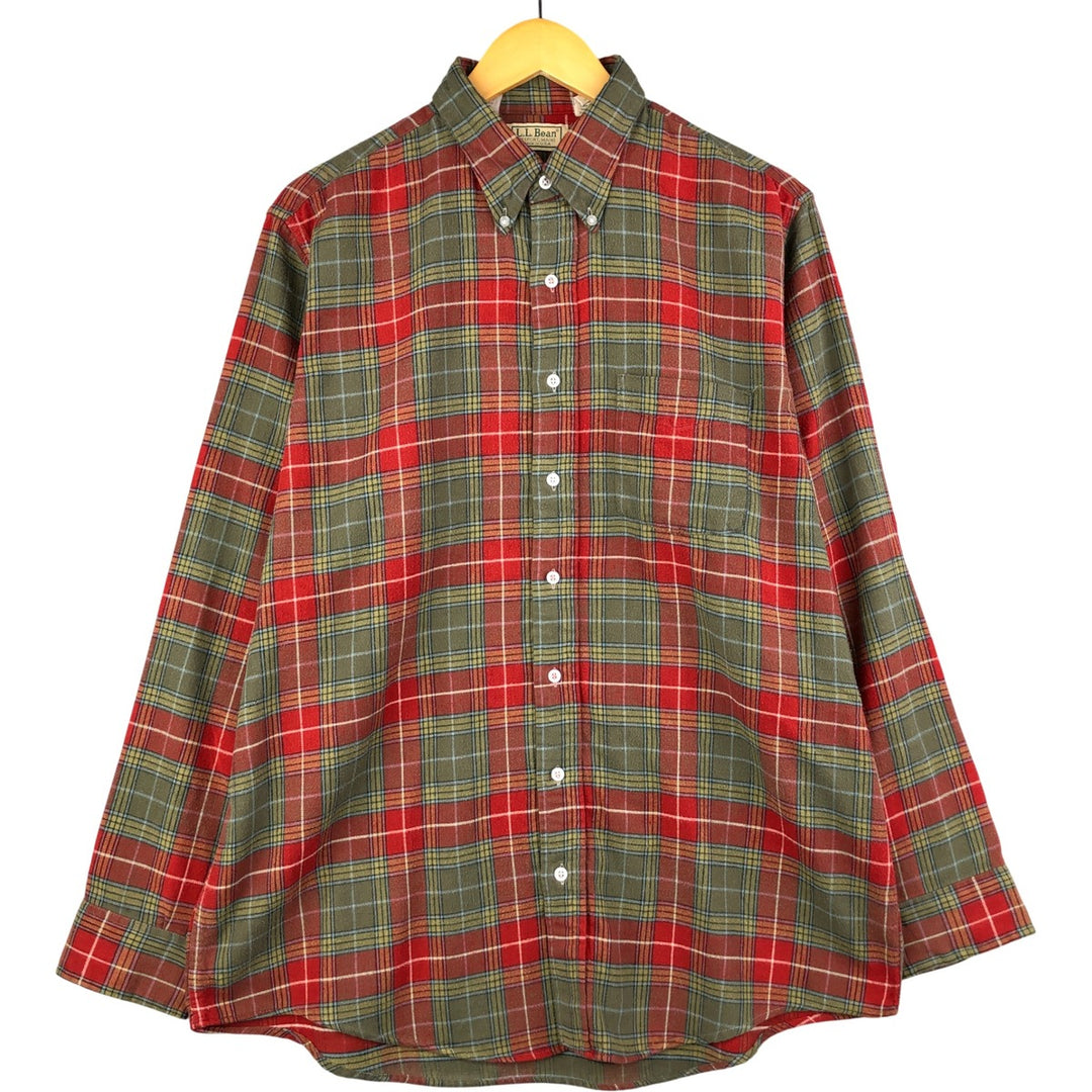 90'S LLBean Long Sleeve Button-Down Flannel Check Shirt, Made in USA, Men's Size XL, Vintage cotton red type Vintage Second Hand