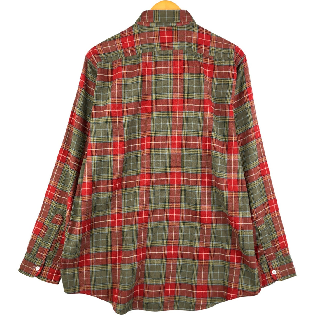 90'S LLBean Long Sleeve Button-Down Flannel Check Shirt, Made in USA, Men's Size XL, Vintage cotton red type Vintage Second Hand
