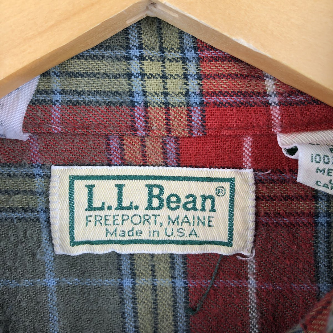 90'S LLBean Long Sleeve Button-Down Flannel Check Shirt, Made in USA, Men's Size XL, Vintage cotton red type Vintage Second Hand