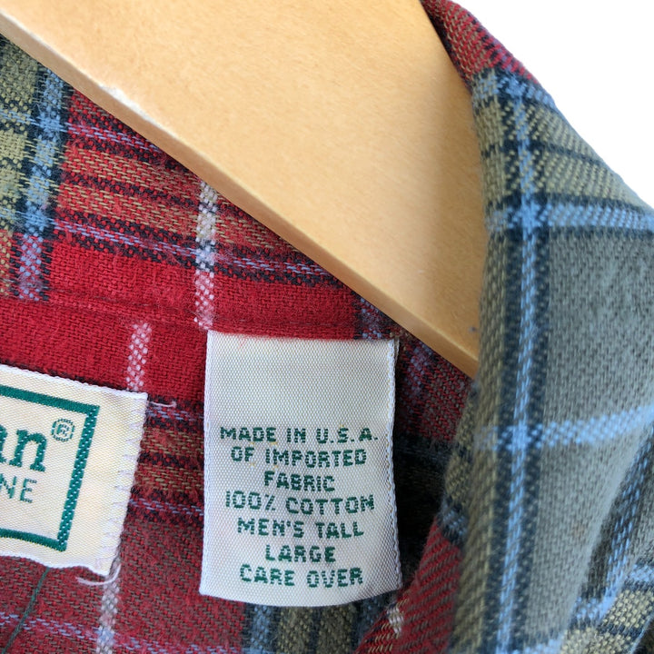 90'S LLBean Long Sleeve Button-Down Flannel Check Shirt, Made in USA, Men's Size XL, Vintage cotton red type Vintage Second Hand