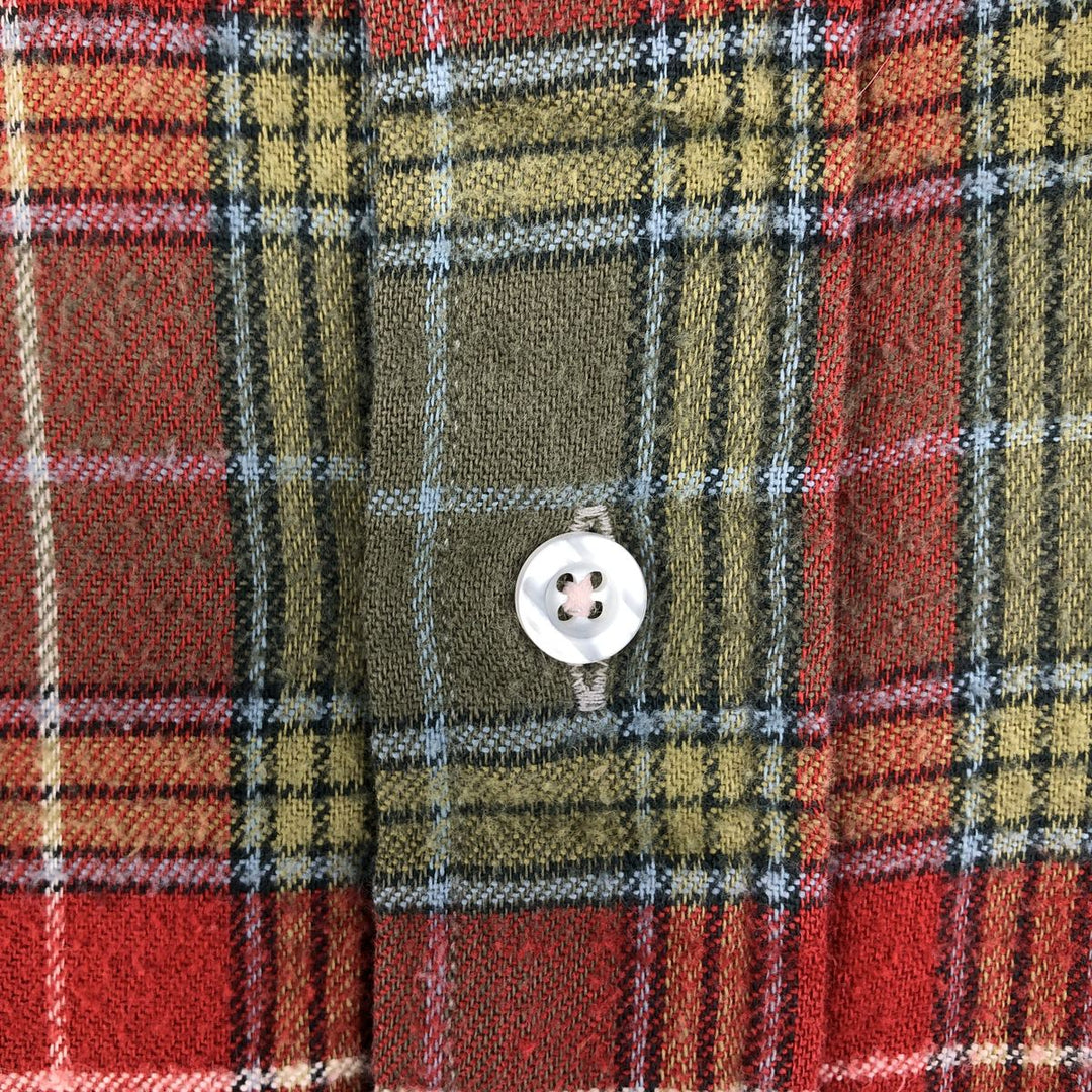 90'S LLBean Long Sleeve Button-Down Flannel Check Shirt, Made in USA, Men's Size XL, Vintage cotton red type Vintage Second Hand
