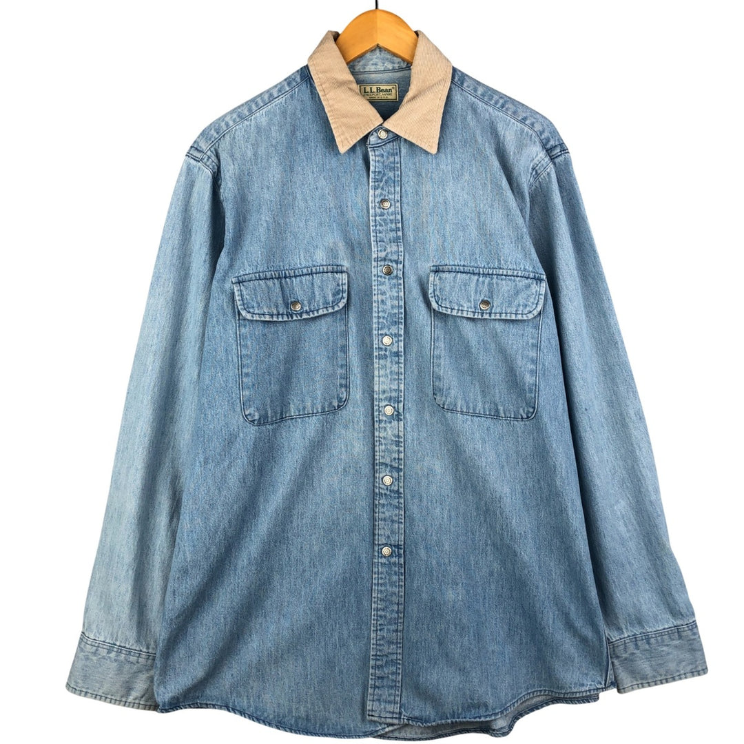 Vintage LLBean long-sleeved denim shirt from the 1980'S to 1990s, made in the USA, size L. cotton Blue type light blue Vintage Second Hand