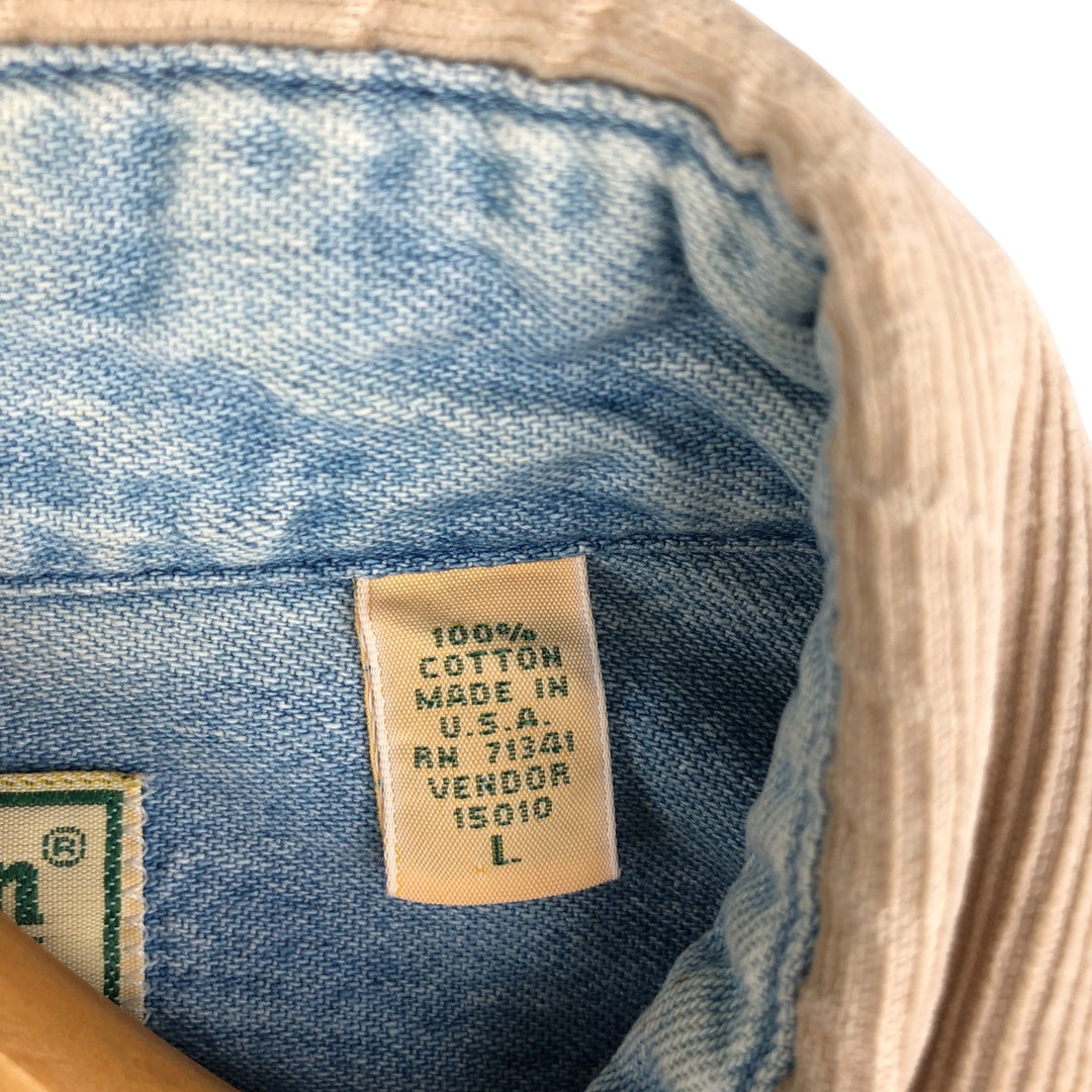 Vintage LLBean long-sleeved denim shirt from the 1980'S to 1990s, made in the USA, size L. cotton Blue type light blue Vintage Second Hand