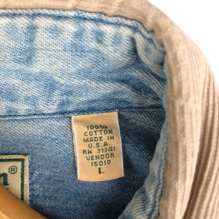 Vintage LLBean long-sleeved denim shirt from the 1980'S to 1990s, made in the USA, size L. cotton Blue type light blue Vintage Second Hand
