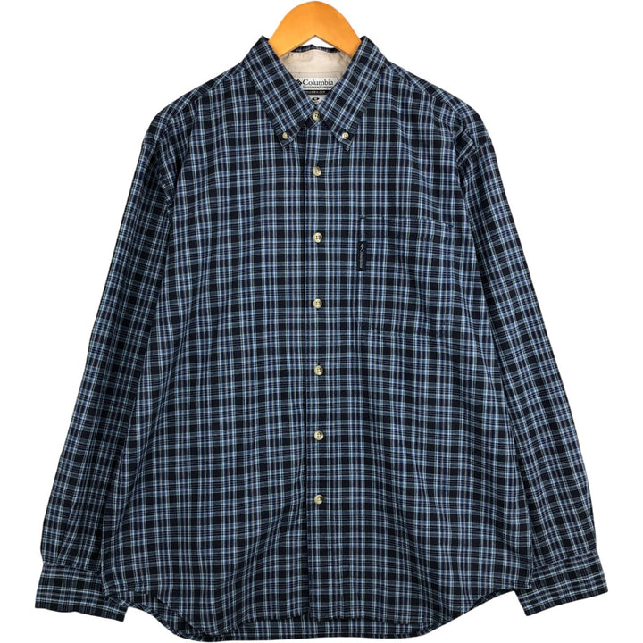 2000'S Columbia long-sleeved button-down check shirt, men's size M cotton navy blue type Vintage Second Hand