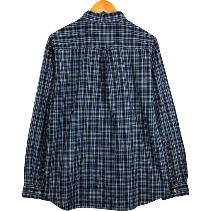 2000'S Columbia long-sleeved button-down check shirt, men's size M cotton navy blue type Vintage Second Hand