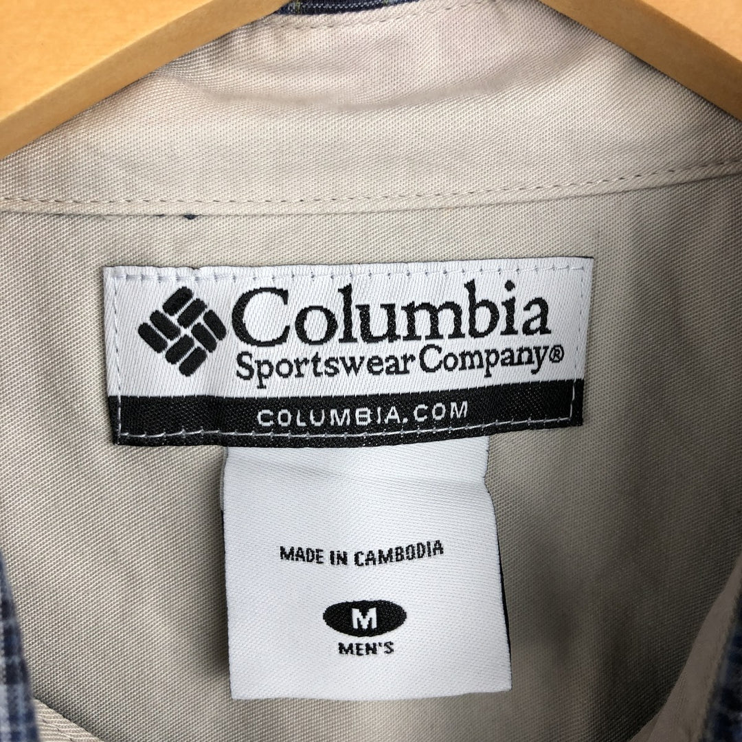 2000'S Columbia long-sleeved button-down check shirt, men's size M cotton navy blue type Vintage Second Hand