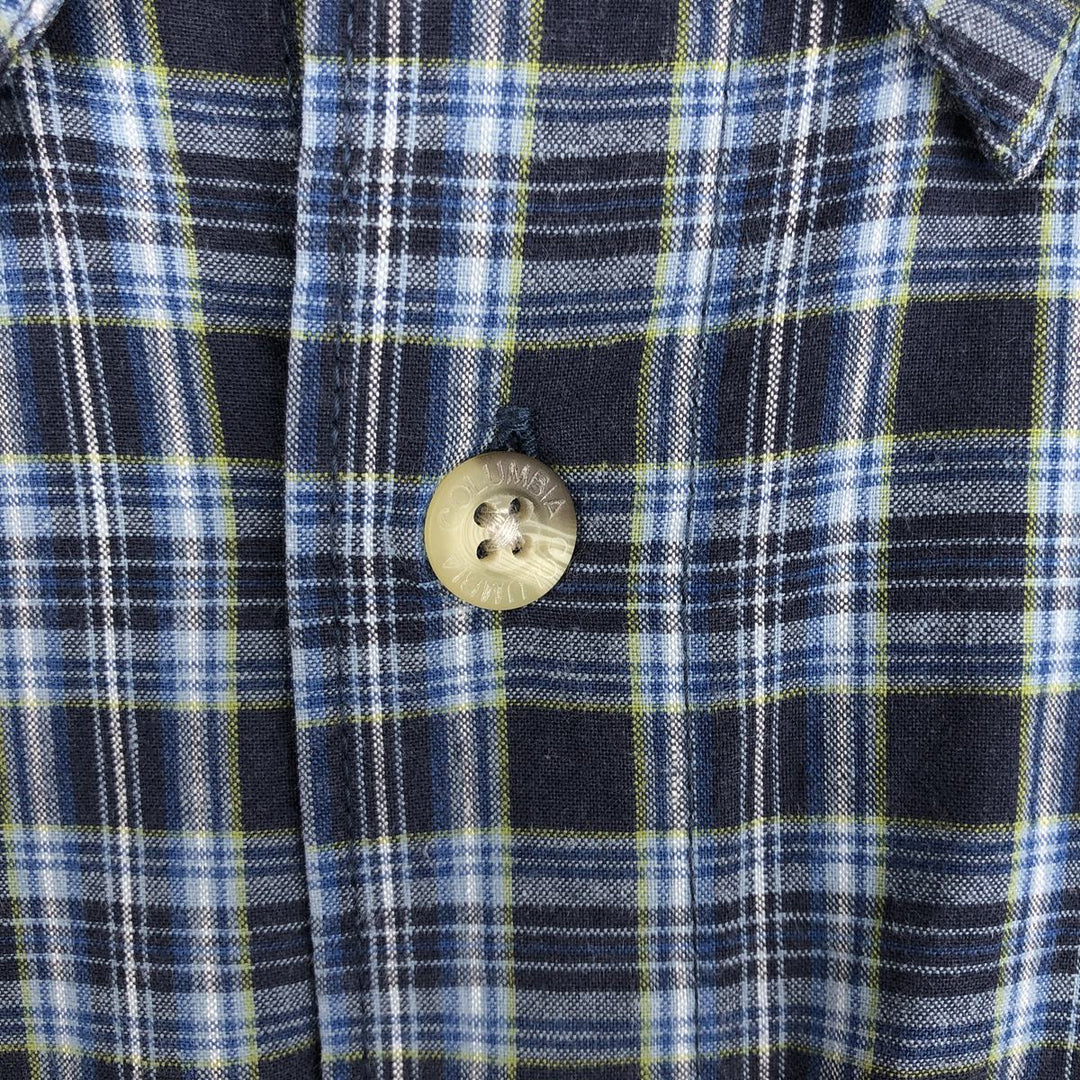 2000'S Columbia long-sleeved button-down check shirt, men's size M cotton navy blue type Vintage Second Hand