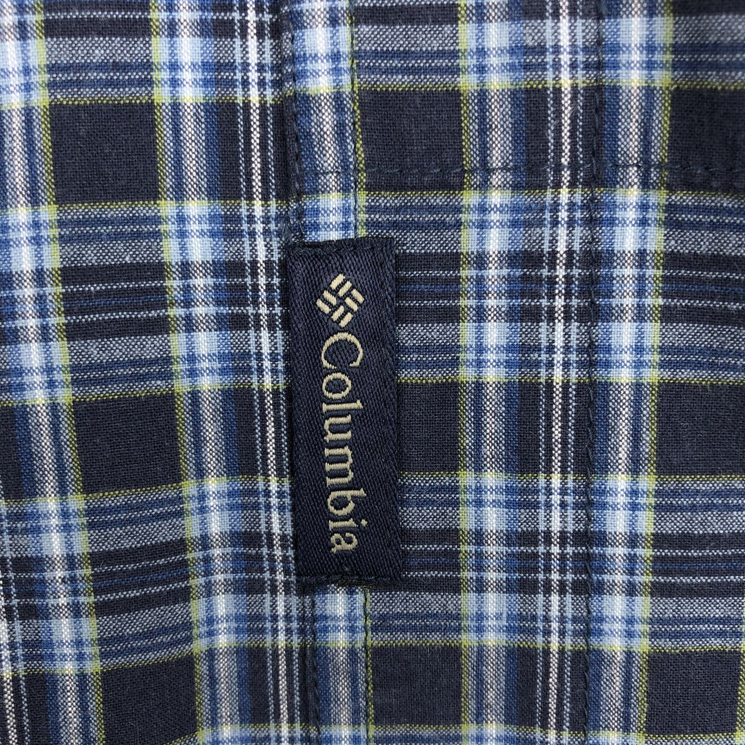 2000'S Columbia long-sleeved button-down check shirt, men's size M cotton navy blue type Vintage Second Hand