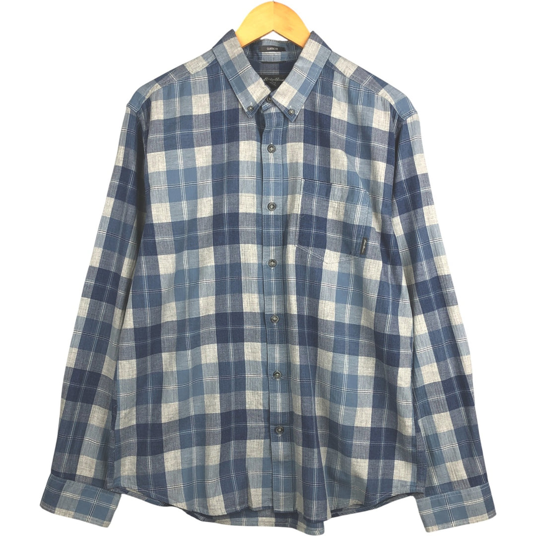 Eddie Bauer Long Sleeve Button-Down Check Shirt, Men's Size L cotton Blue type light blue Vintage Second Hand