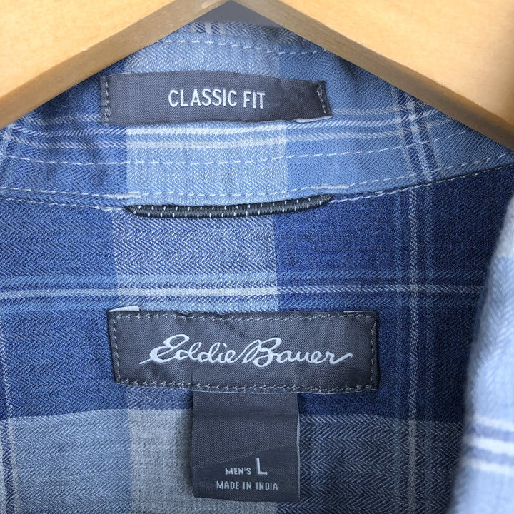 Eddie Bauer Long Sleeve Button-Down Check Shirt, Men's Size L cotton Blue type light blue Vintage Second Hand
