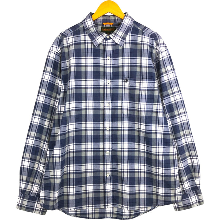 Vintage 90s-00'S Timberland long-sleeved cotton check shirt, men's size XL cotton white type Vintage Second Hand