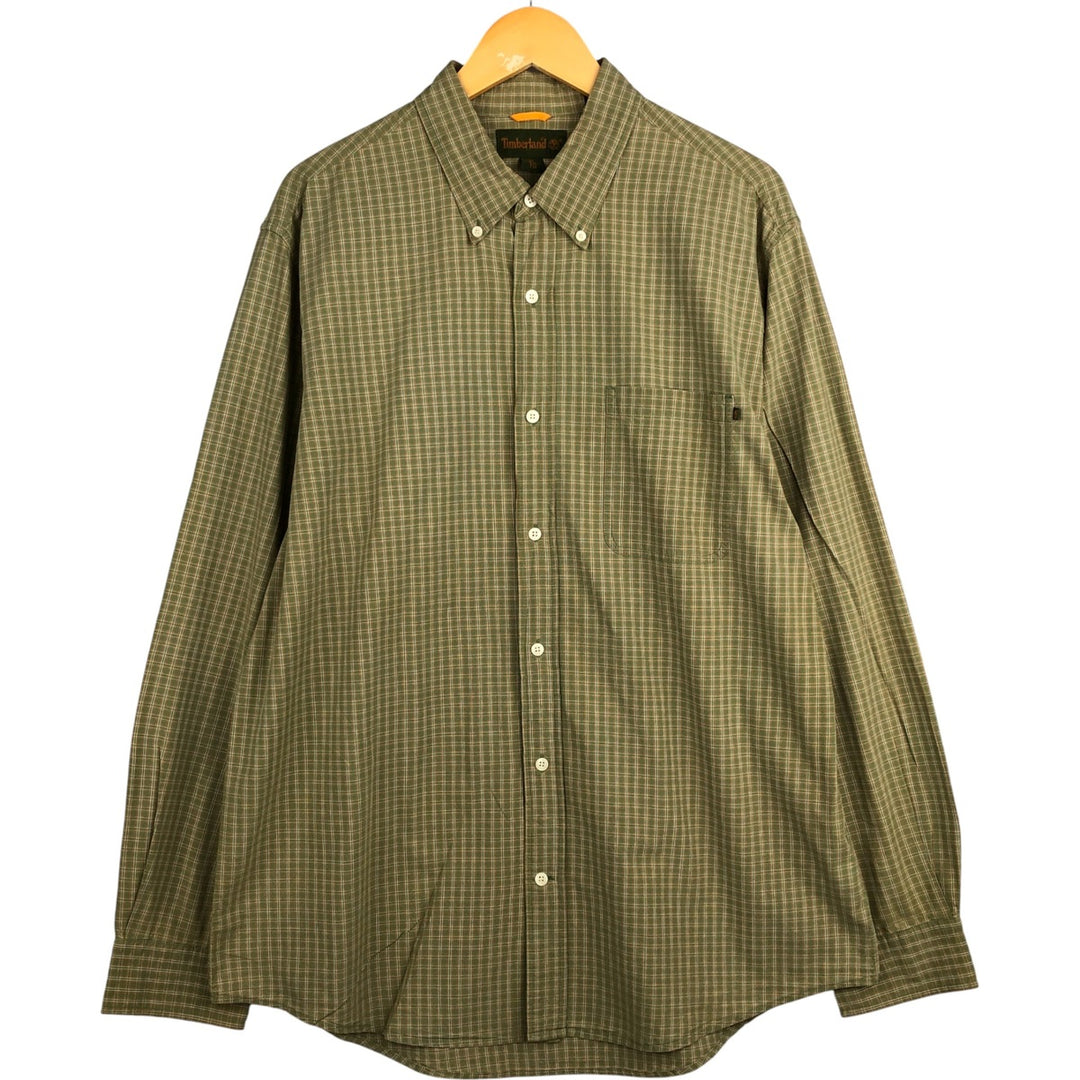 Vintage 90s-00'S Timberland long-sleeved button-down check shirt, men's size XL cotton Khaki type sage green Vintage Second Hand