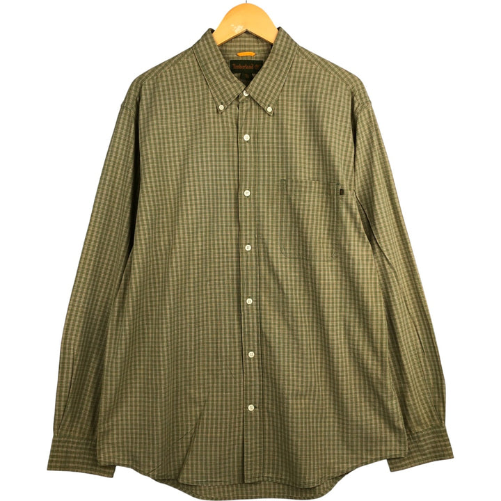 Vintage 90s-00'S Timberland long-sleeved button-down check shirt, men's size XL cotton Khaki type sage green Vintage Second Hand
