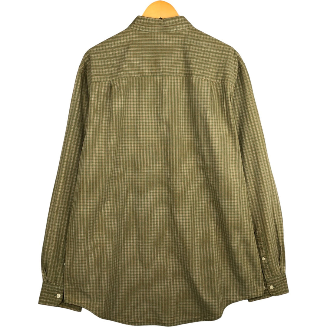 Vintage 90s-00'S Timberland long-sleeved button-down check shirt, men's size XL cotton Khaki type sage green Vintage Second Hand