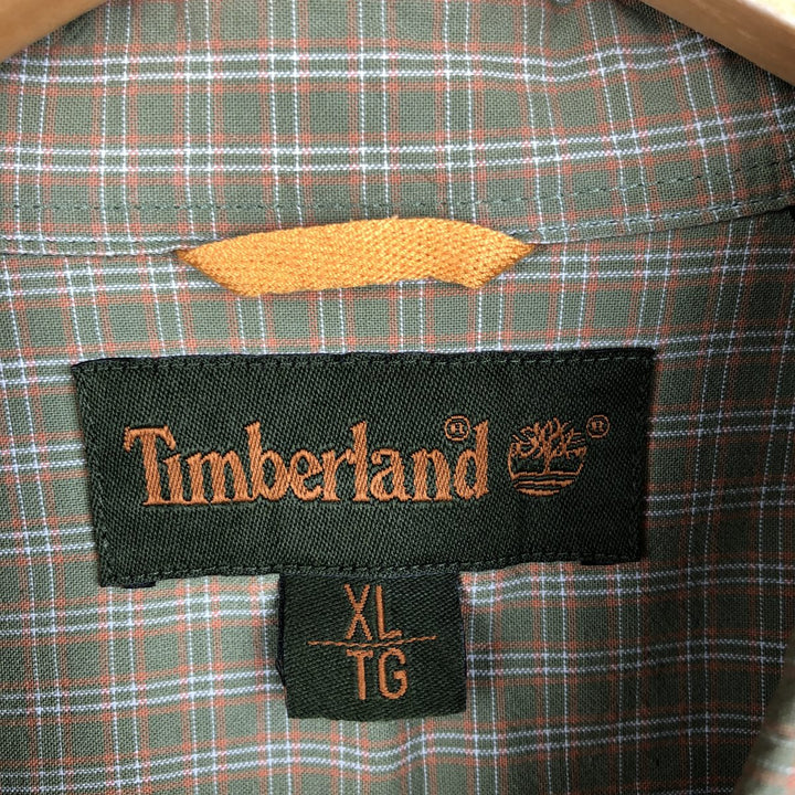 Vintage 90s-00'S Timberland long-sleeved button-down check shirt, men's size XL cotton Khaki type sage green Vintage Second Hand