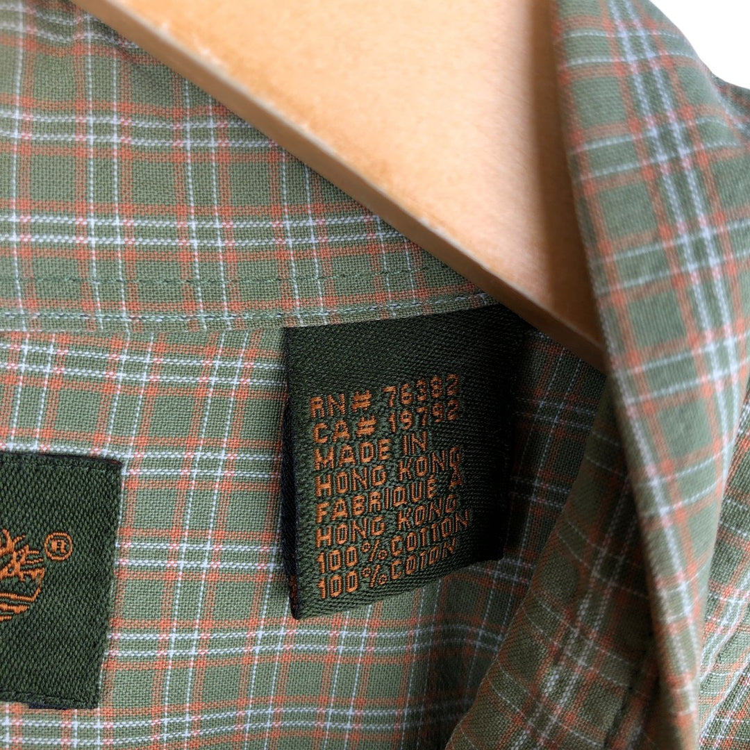 Vintage 90s-00'S Timberland long-sleeved button-down check shirt, men's size XL cotton Khaki type sage green Vintage Second Hand