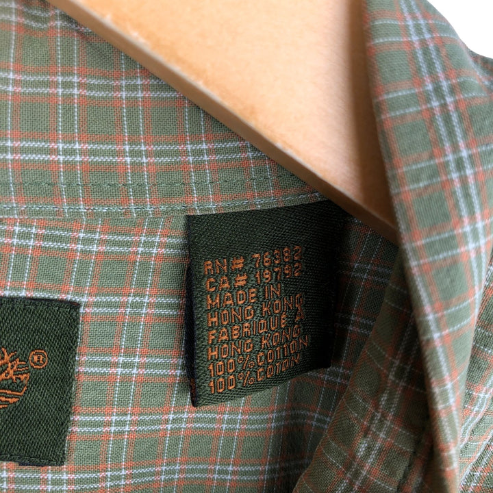 Vintage 90s-00'S Timberland long-sleeved button-down check shirt, men's size XL cotton Khaki type sage green Vintage Second Hand