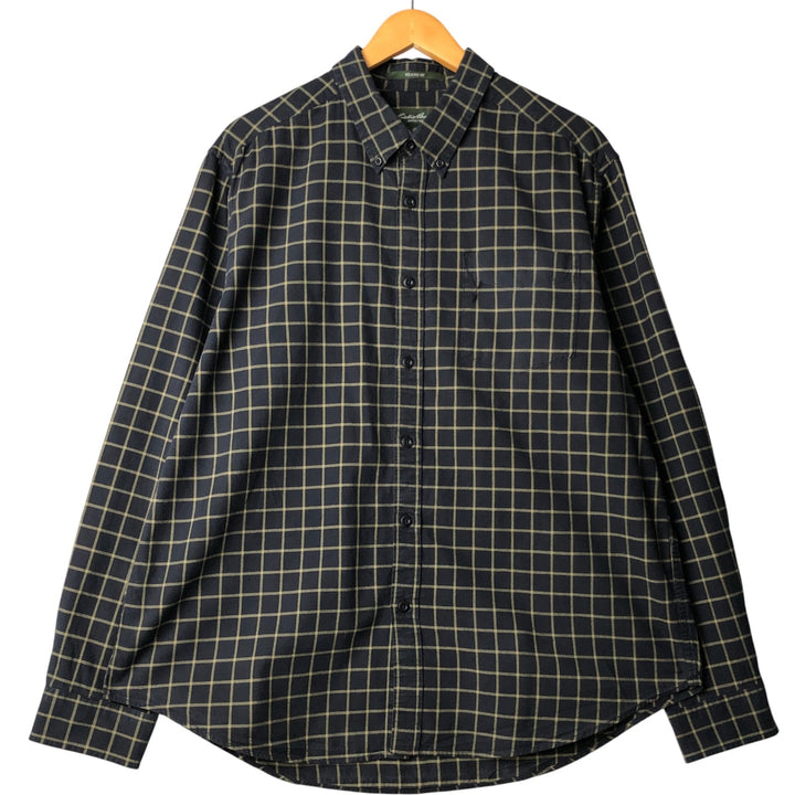 Eddie Bauer Relaxed Fit Long Sleeve Button-Down Check Shirt, Men's Size XL cotton navy blue type Vintage Second Hand