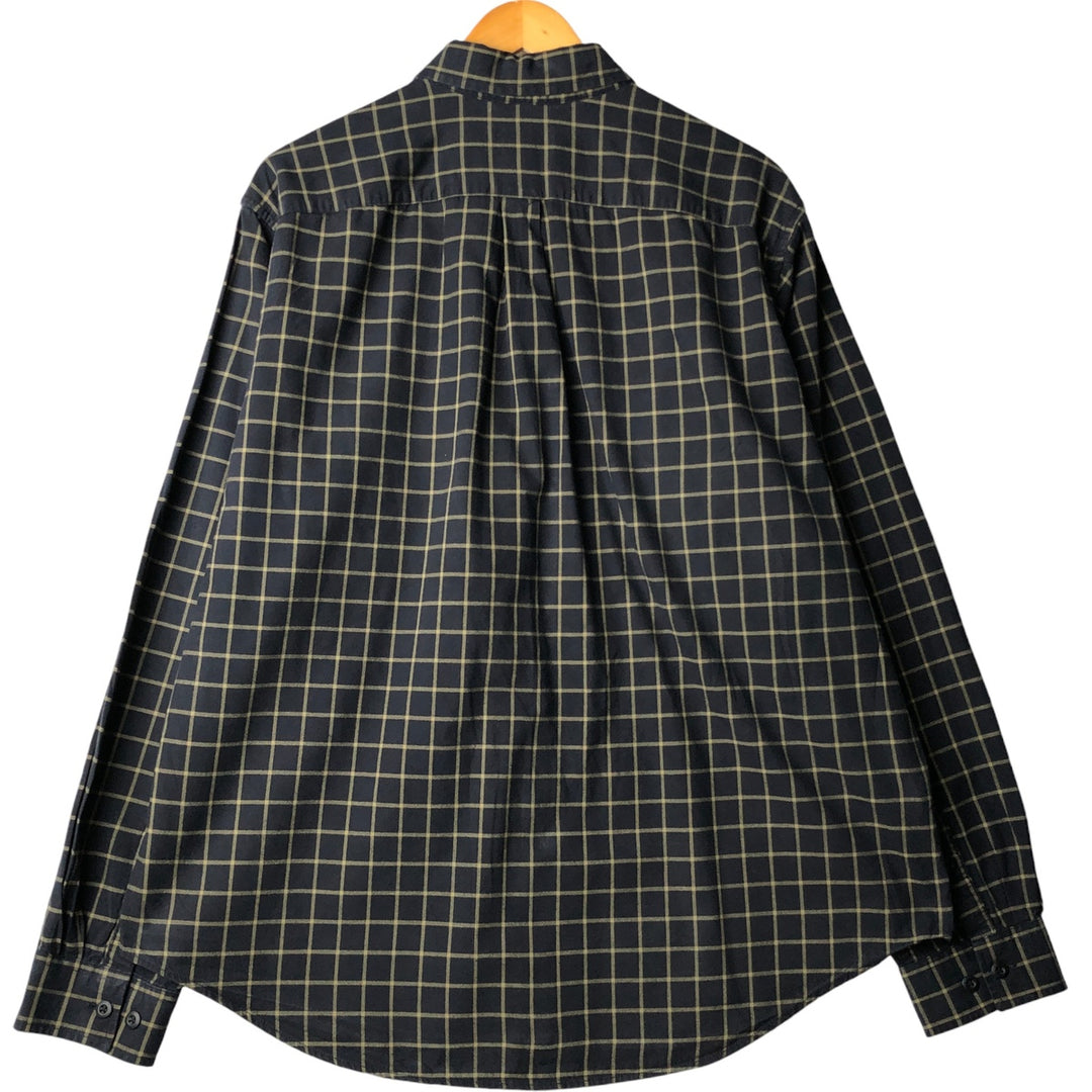 Eddie Bauer Relaxed Fit Long Sleeve Button-Down Check Shirt, Men's Size XL cotton navy blue type Vintage Second Hand