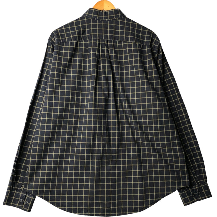 Eddie Bauer Relaxed Fit Long Sleeve Button-Down Check Shirt, Men's Size XL cotton navy blue type Vintage Second Hand
