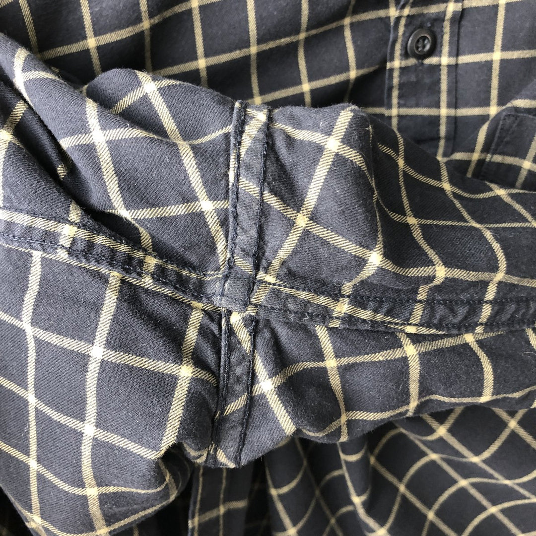 Eddie Bauer Relaxed Fit Long Sleeve Button-Down Check Shirt, Men's Size XL cotton navy blue type Vintage Second Hand