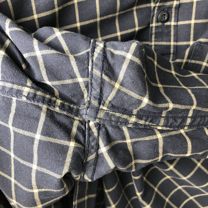 Eddie Bauer Relaxed Fit Long Sleeve Button-Down Check Shirt, Men's Size XL cotton navy blue type Vintage Second Hand