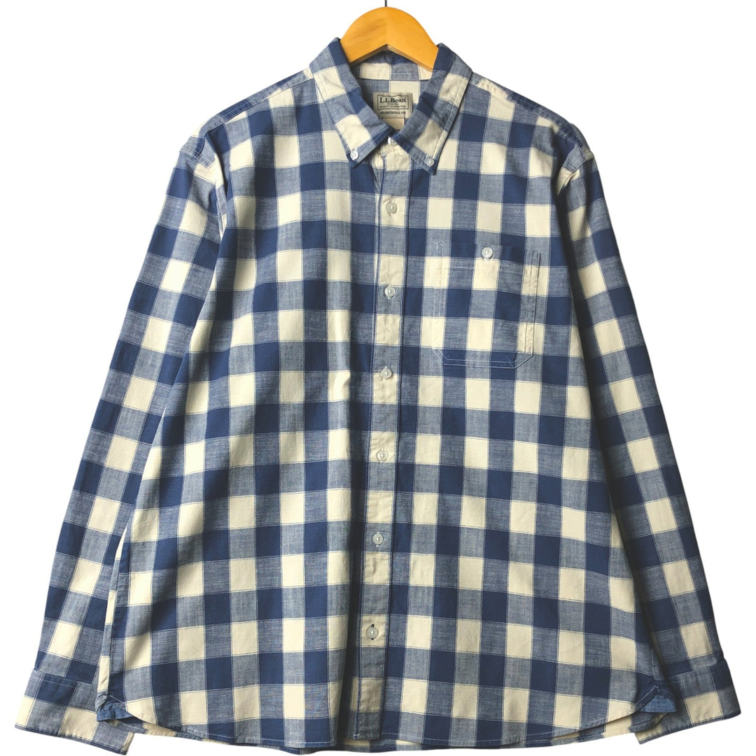 90s-00'S Vintage LLBean Long Sleeve Button-Down Check Shirt, Men's Size L cotton ivory Vintage Second Hand