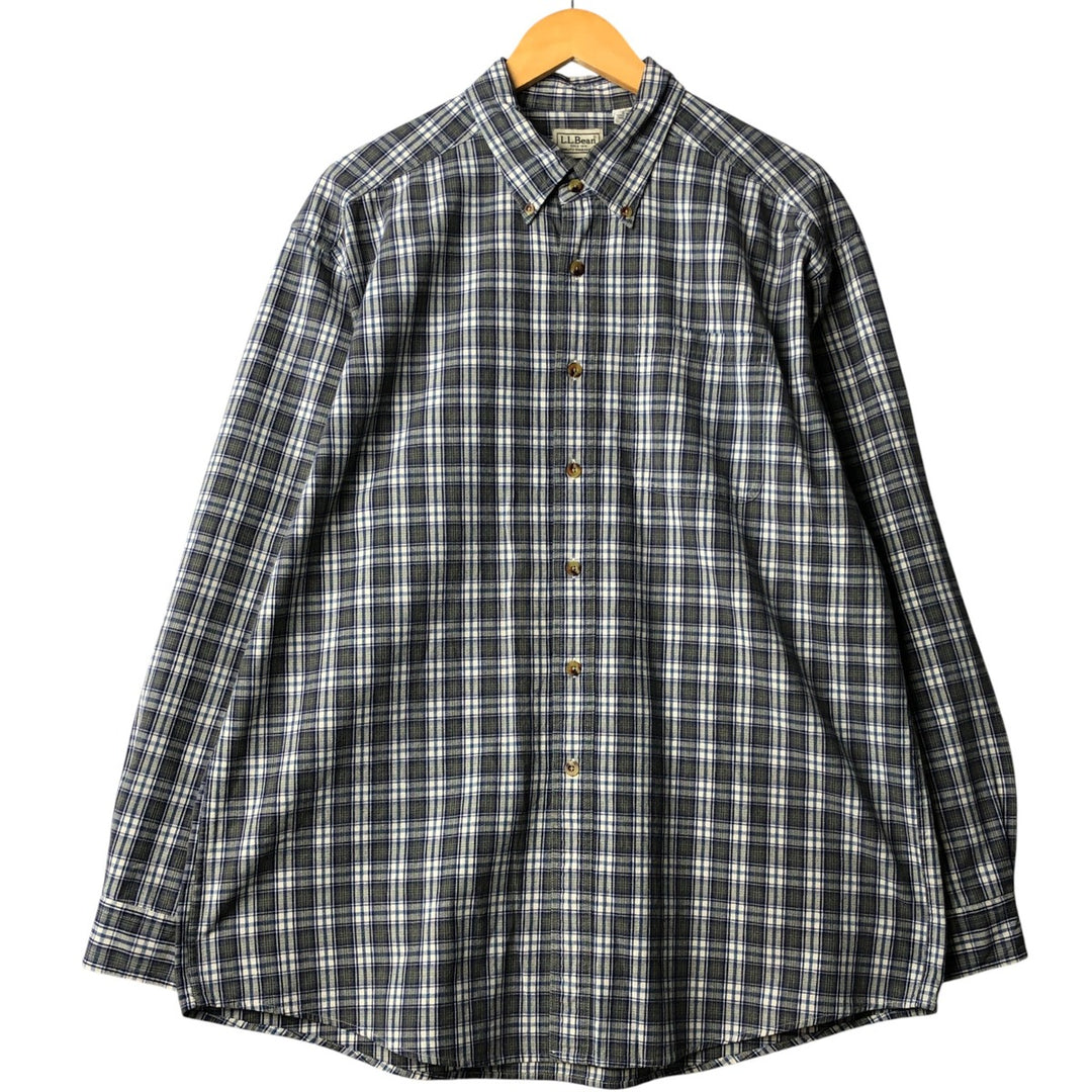 90s-00'S Vintage LLBean Long Sleeve Button-Down Check Shirt, Men's Size L cotton navy blue type Vintage Second Hand